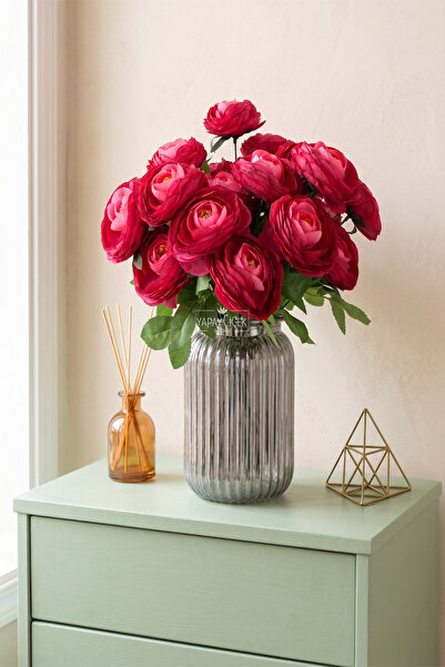 Yapay Çiçek Deposu Artificial Flower 7-Piece Aria Rose Bunch 38 cm Fuchsia