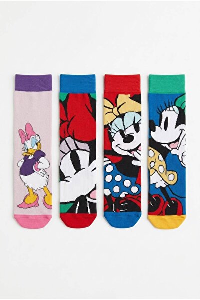 Disney Lisanslı Minnie Mouse Daisy Duck Kadın Soket Çorap 4’lü Paket Yetişkin...