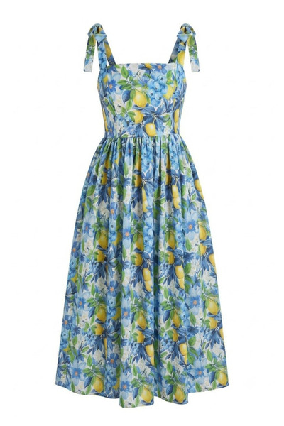 KECHİ WOMAN Strappy Floral Patterned Dress Dark Blue