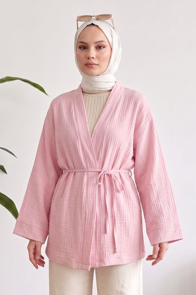 Modestim Tesettür Kadın Bağlamalı Mevsimlik Kimono Kaftan Tesettür Tunik Şık ...
