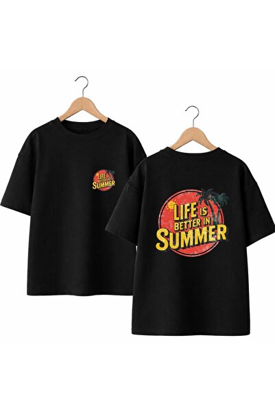 playwear Life Is Better in Summer Back and Front Chest Printed 100% Cotton Ov...