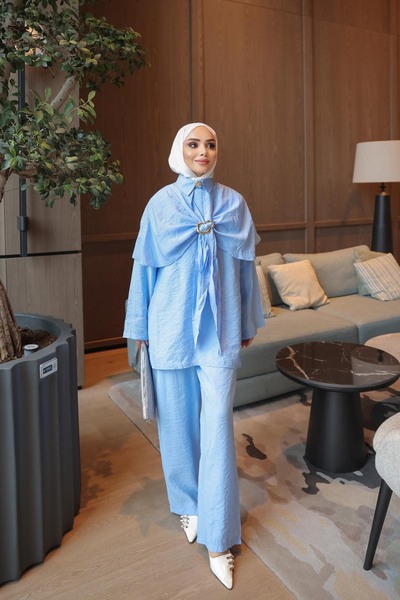 İmajButik Baby Blue Cape and Buckle Triple Pants Set