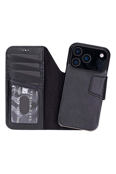 BloominBag PORTA Noir Black Deri iPhone 17 Pro Max(6.9") Hakiki Deri Çıkarıla...