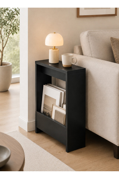 Yoawllty Side Table with Magazine Rack, Black End Table for Sofa and Bedside,...
