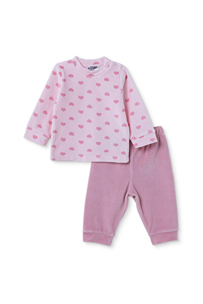 ebebek Hello Baby HelloBaby Kız Bebek Kadife Sweatshirt-Alt Kalp Baskılı Çıtç...