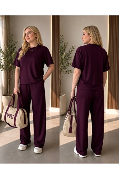 Heyya Women's Burgundy Modal Fabric Short Sleeve Tracksuit Set