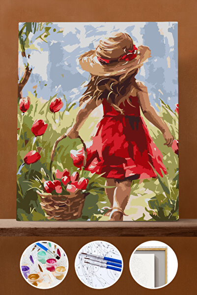 Pastelya Sayılarla Boyama Seti Çerçeveli Kasnaklı Çiçeklerin Neşesi 40 x 50 cm