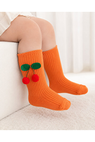 ESES BEBE Baby Girl Cherry Pompom Cotton Knee Socks 0-5 Years Special Day
