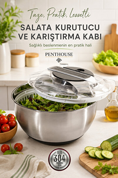 Penthouse 6 Liter Stainless Steel Salad Dryer and Mixing Bowl |   Automatic P...