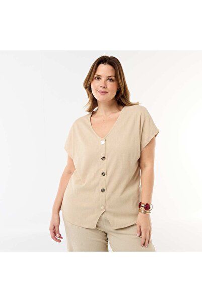 KIABI Tank top with gold-tone buttons BEIGE