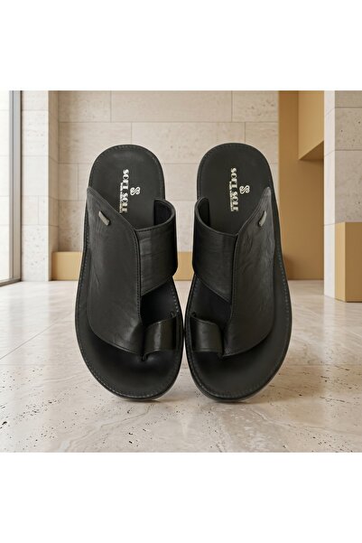Lucky Steps Men's Toe Loop Lychee PU Leather Sandals Soft Sole Slippers Cushi...