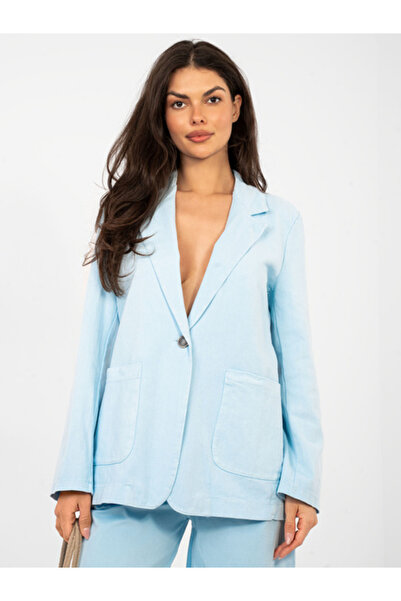 rue parıs Women's Jacket, RUE PARIS, Cotton, Long Sleeve, Light Blue, model I...