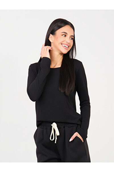 rue parıs Bluza Dama Maneca lunga, Decolteu rotund, RUE PARIS, Negru Casual M...