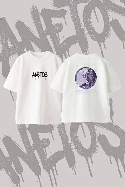 Anetos تي شيرت أريانا غراندي_64 مطبوع من الخلف مصنوع من القطن باللون الأبيض م...