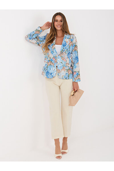 Italy Moda Sacou Dama, ITALY MODA, Poliester, Floral, Albastru, model IT-MA-F...