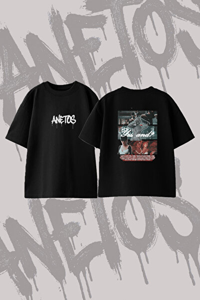 Anetos Ariana Grande_54 Design Back Printed Cotton Black Oversize T-Shirt