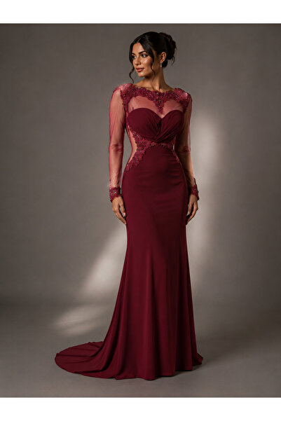 Queens dresses Turkish Evening Dress Burgundy Embroidered