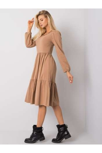 rue parıs Rochie Dama Mini, Decolteu rotund, RUE PARIS, Camel Eleganta Office...