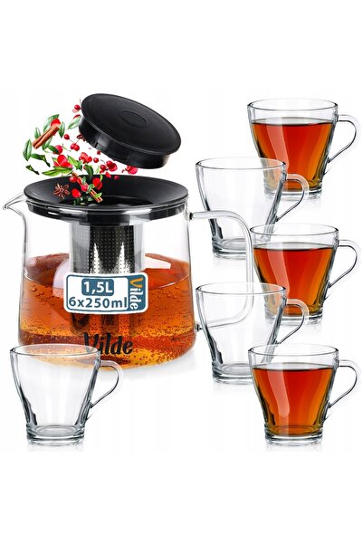 Vilde Ceainic cu sită pentru infuzat ceai de plante, 1,5L + pahare