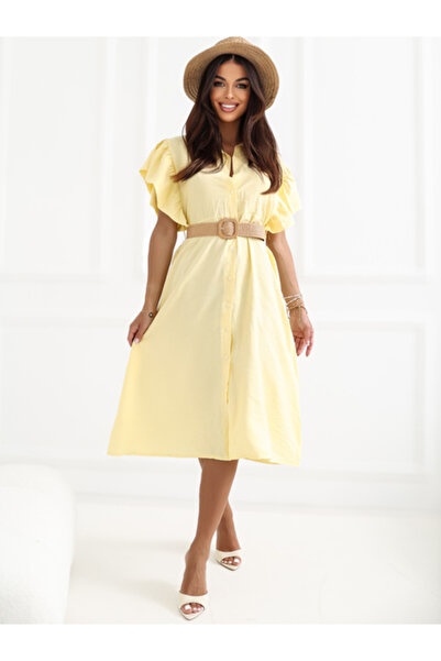 Italy Moda Rochie Dama Midi, Lejera, ITALY MODA, Galben Eleganta Office Model...