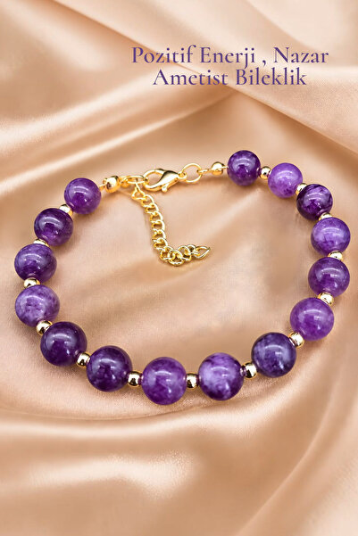 NBS Beautiful Naturel Stones Amethyst Natural Stone Bracelet Adjustable Premi...