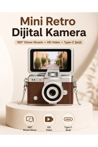 EN SİGA Mini Retro Dijital Kamera 180° Döner Ekranlı HD Video Type-C Şarjlı