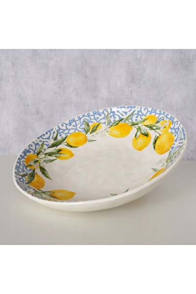 Boltze Miska ceramică decorativă modernă cu motiv capre și citrice 7x34 cm