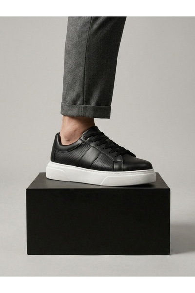 pabucmarketi Black (White Sole) Lace-Up Men's Shoes Sneakers