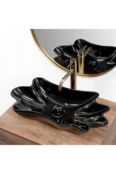 Rea UMYWALKA NABLATOWA BLACK INFINITY ASIMETRICĂ CERAMICĂ NEAGRĂ