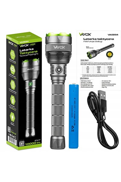 Vayox LATARKA Lanternă LED tactică cu zoom, reîncărcabilă, USB-C, IPX7, 10000...