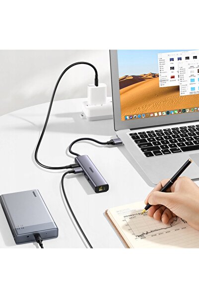 NO BRAND ADAPTOR UGREEN 5W1 USB-A LA 3X USB 3.0 + RJ45 + USB-C (ARGINTIU)