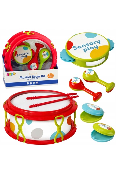 LeanToys Instrumente muzicale pentru copii Tobă Zornăitoare Tamburină Castaniete