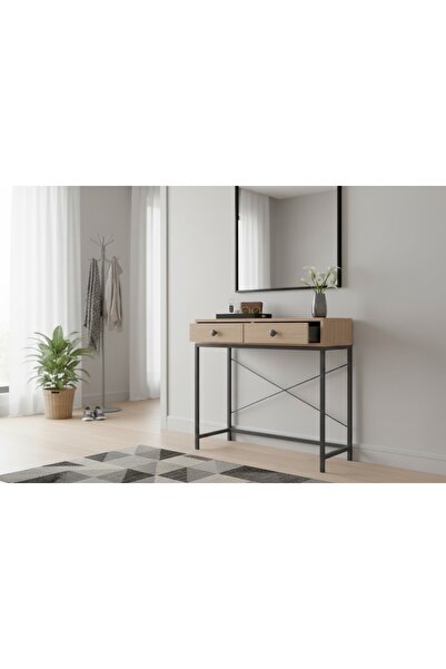 AYZ 90Cm Metal Ayaklı Dresuar Çekmeceli Dresuar Dekoratif Raflı Konsol Hol Se...