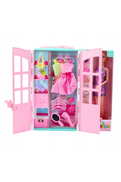 LeanToys Păpușă cu dulap, haine și accesorii
