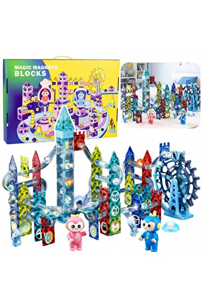 LeanToys Set de blocuri magnetice, circuit cu bile, roată de moara, 118 piese.