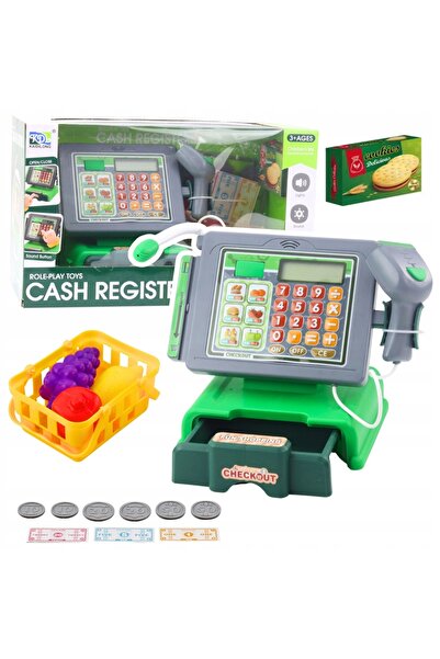 LeanToys Casă de marcat pentru copii Accesorii Coș cu fructe Lumini Sunete Verde