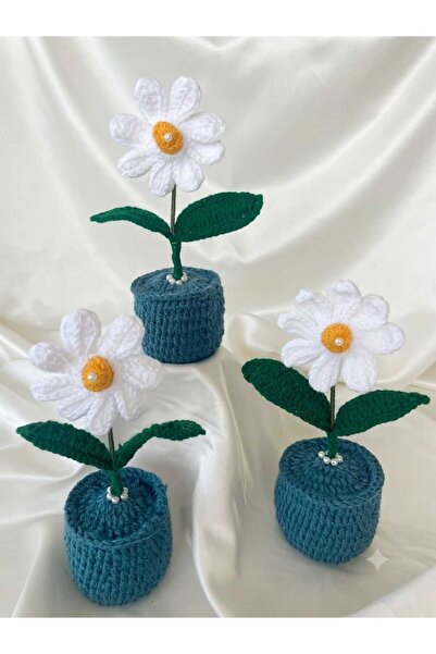 Home El Yapımı Amigurumi Saksıda Papatya Örgü Çiçek - Dekoratif Ev ve Ofis Ma...