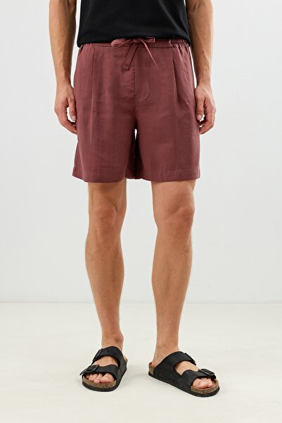 Antioch Burgundy Lyocell Blend Pleated Shorts