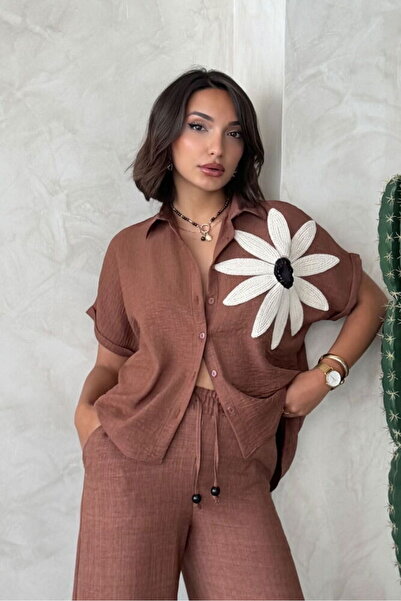 VERYMODA قميص بتفاصيل زهرية - بني |   D2890