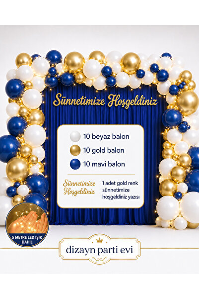 Dizayn Parti Evi Sünnetimize Hoşgeldiniz Balon Zinciri Seti 30 Balonlu Gold Y...