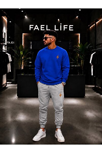 FAEL LİFE Unisex Wide Cut Zero Neck and Sweatpants Set with Lightning Print