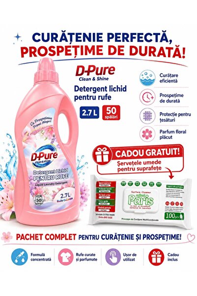 OEM D PURE DETERGENT DE RUFE LICHID COLOR + CADAU SERV UMEDE PENTRU SUBRAFETE...