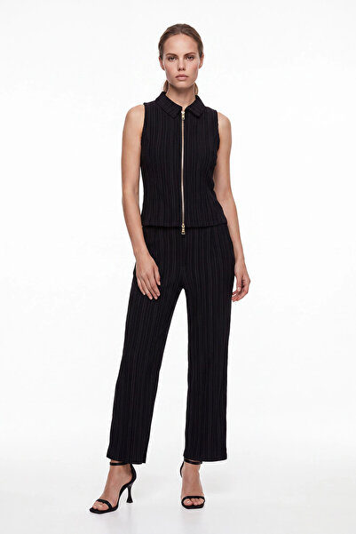 cemo Women's Zipper Sleeveless Fit Blouse Pants Set