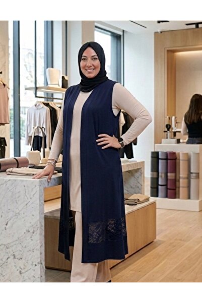 Yaren Moda Kadın penye dantel detaylı yelek