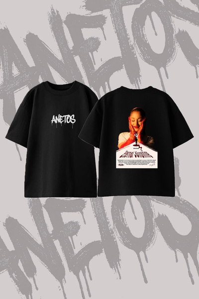 Anetos Ariana Grande_98 Design Back Printed Cotton Black Oversize T-Shirt