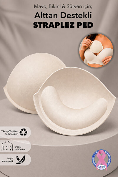 Juene Straplez Göğüs Pedi - Yıkanabilir Alttan Destekli Bikini Mayo Push Up S...