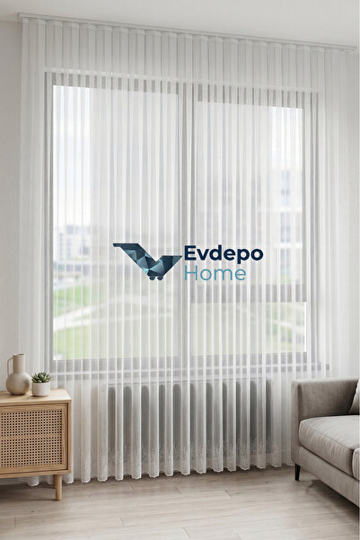 Evdepo Home Embroidered Skirt Ecru Non-Iron Tulle 1:2.5 Regular Pleat Cornice...