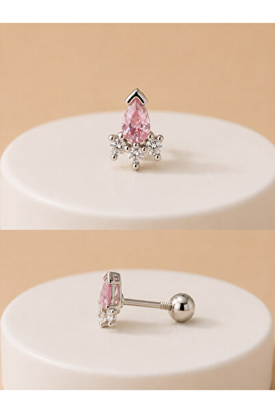 BY DİLEK ÇETİN ACCESSORY Çelik pembe taşlı kıkırdak helix tragus piercing (1 ...