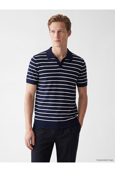 LC Waikiki Men's Knitwear Sweater with Turn-Down Roba Collar and Stripes from...