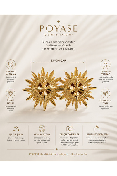 POYASE أقراط ذهبية بتصميم نجمة الشمس، أقراط نسائية أنيقة بنمط عتيق لامع